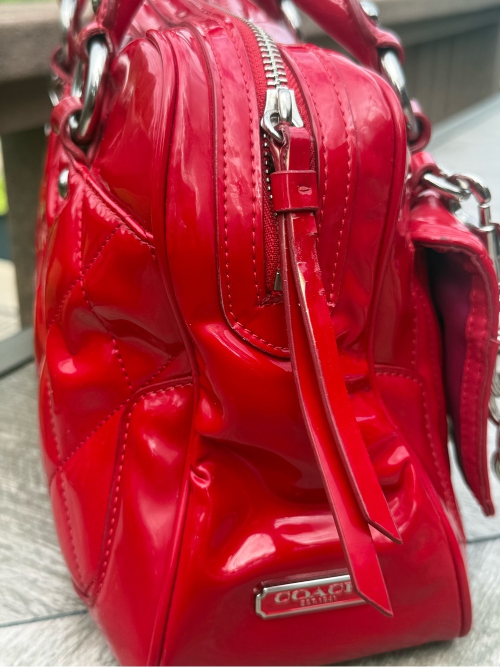 GUC Coach Poppy Liquid Gloss Vintage Pushlock Satchel Shoulder Bag - Picture 7 of 17